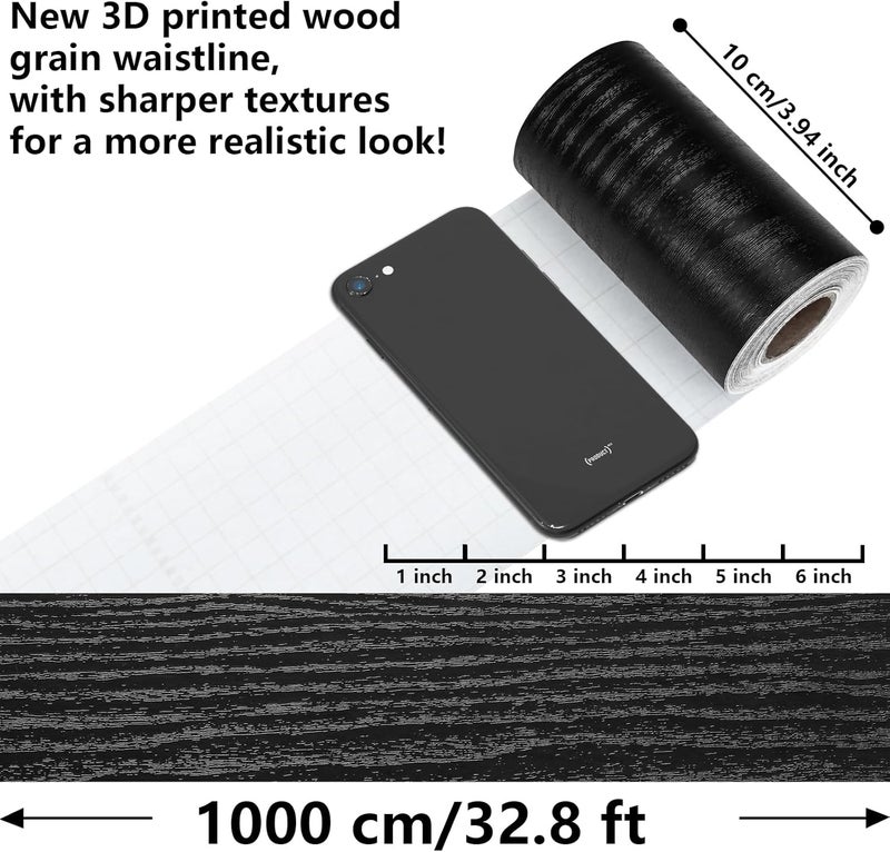 WAPANE Black Wood Grain Wallpaper Border Mirror Frame Removable Waterproof, Peel and Stick Wall Paper Border Decor Self Adhesive, Kitchen Bathroom Sticker - Image 2